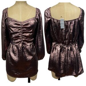 NWT Lane Bryant Metallic Babydoll Top 14 Rose Plus Glam Futuristic Edgy Party
